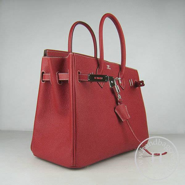 Hermes Birkin 35cm 6089 Red Cow Leather With Silver Hardware - Click Image to Close