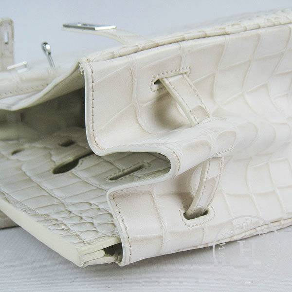 Hermes Birkin 35cm 6089 Cream Big Alligator Leather With Silver Hardware - Click Image to Close