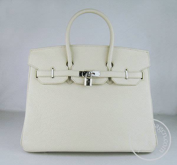 Hermes Birkin 35cm 6089 Cream Calfskin Leather With Silver Hardware - Click Image to Close