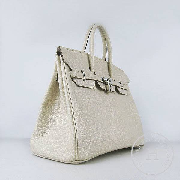 Hermes Birkin 35cm 6089 Cream Pearl Leather With Silver Hardware - Click Image to Close