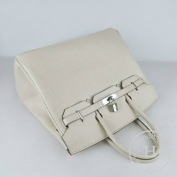 Hermes Birkin 35cm 6089 Cream Pearl Leather With Silver Hardware - Click Image to Close
