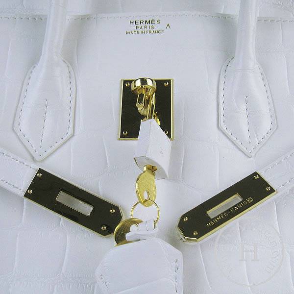 Hermes Birkin 35cm 6089 White Big Alligator Leather With Gold Hardware