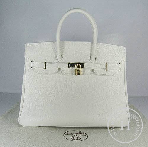 Hermes Birkin 35cm 6089 White Calfskin Leather With Gold Hardware - Click Image to Close