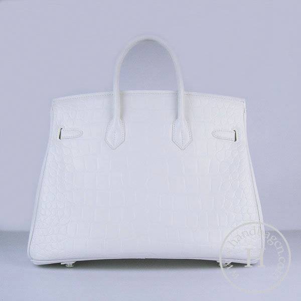 Hermes Birkin 35cm 6089 White Big Alligator Leather With Silver Hardware - Click Image to Close
