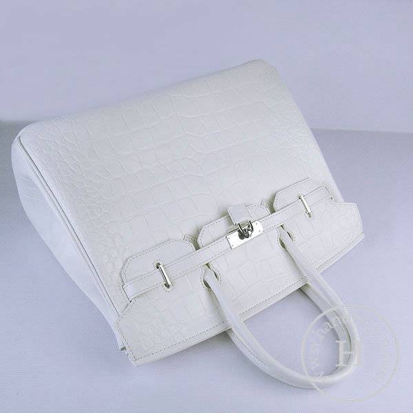 Hermes Birkin 35cm 6089 White Big Alligator Leather With Silver Hardware - Click Image to Close