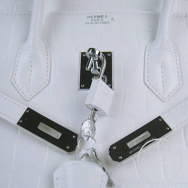 Hermes Birkin 35cm 6089 White Big Alligator Leather With Silver Hardware