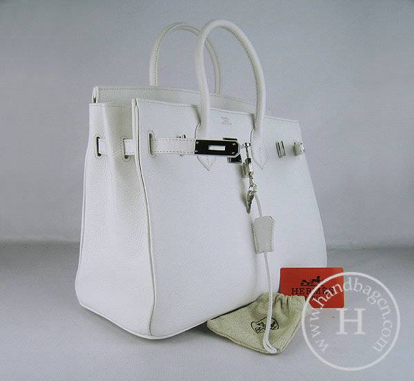 Hermes Birkin 35cm 6089 White Calfskin Leather With Silver Hardware - Click Image to Close