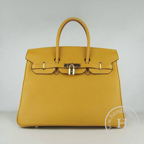 Hermes Birkin 35cm 6089 Yellow Calfskin Leather With Gold Hardware - Click Image to Close