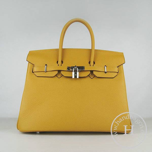 Hermes Birkin 35cm 6089 Yellow Calfskin Leather With Silver Hardware - Click Image to Close