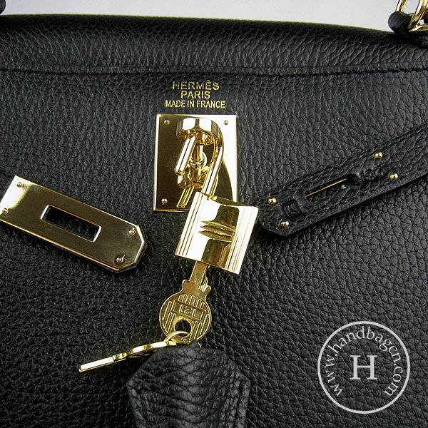 Hermes Mini Kelly 32cm Pouchette 6108 Black Calfskin Leather With Gold Hardware - Click Image to Close