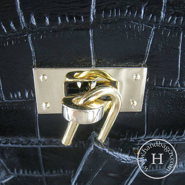 Hermes Mini Kelly 32cm Pouchette 6108 Black Alligator Leather With Gold Hardware - Click Image to Close