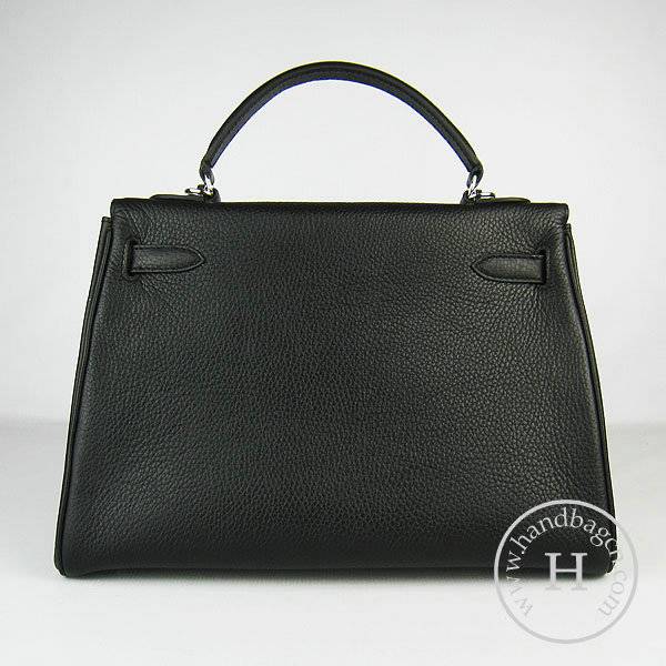 Hermes Mini Kelly 32cm Pouchette 6108 Black Calfskin Leather With Silver Hardware - Click Image to Close