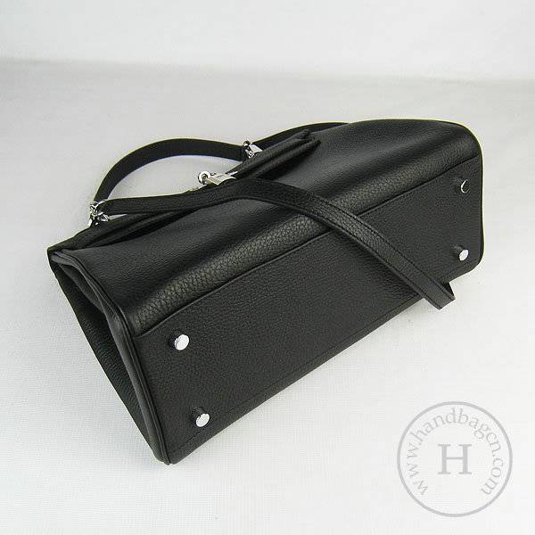 Hermes Mini Kelly 32cm Pouchette 6108 Black Calfskin Leather With Silver Hardware - Click Image to Close