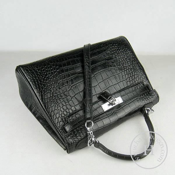 Hermes Mini Kelly 32cm Pouchette 6108 Black Alligator Leather With Silver Hardware