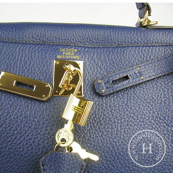 Hermes Mini Kelly 32cm Pouchette 6108 Dark Blue Calfskin Leather With Gold Hardware - Click Image to Close
