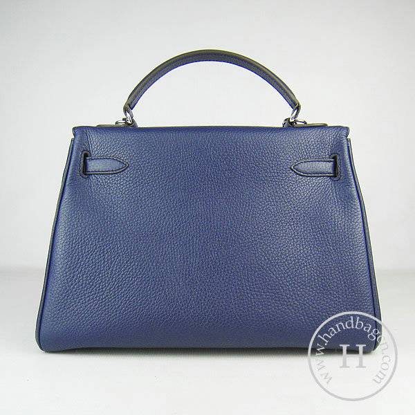 Hermes Mini Kelly 32cm Pouchette 6108 Dark Blue Calfskin Leather With Silver Hardware