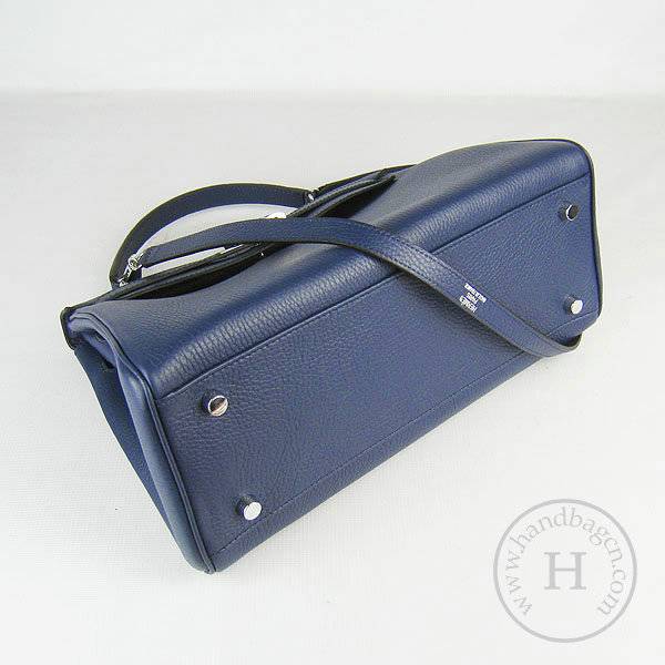 Hermes Mini Kelly 32cm Pouchette 6108 Dark Blue Calfskin Leather With Silver Hardware - Click Image to Close