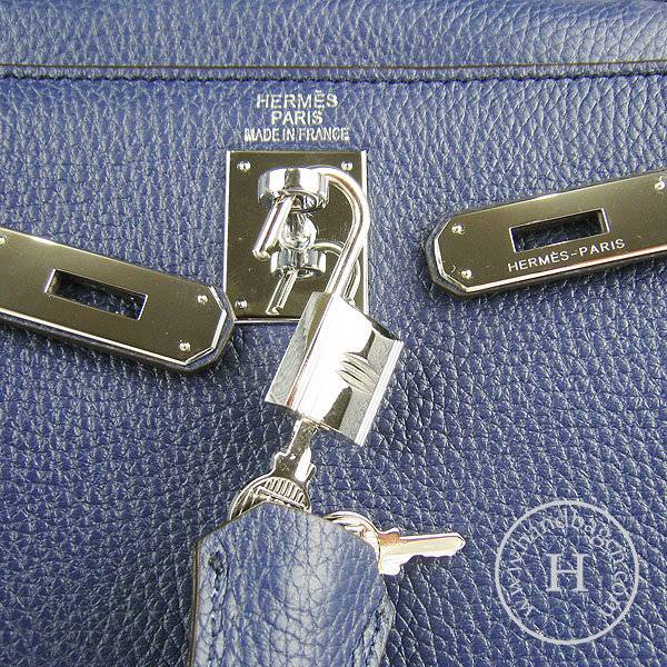 Hermes Mini Kelly 32cm Pouchette 6108 Dark Blue Calfskin Leather With Silver Hardware