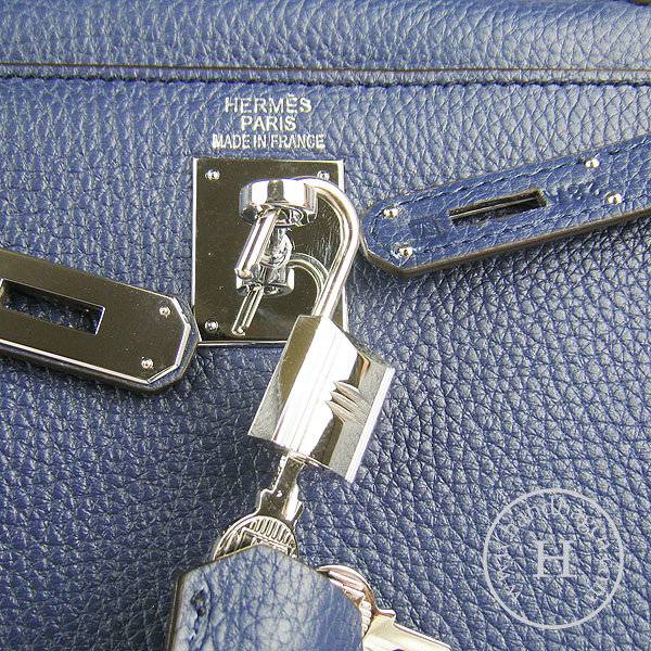 Hermes Mini Kelly 32cm Pouchette 6108 Dark Blue Calfskin Leather With Silver Hardware - Click Image to Close