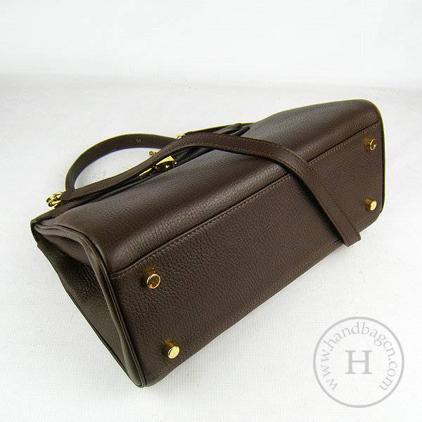 Hermes Mini Kelly 32cm Pouchette 6108 Dark Coffee Calfskin Leather With Gold Hardware - Click Image to Close