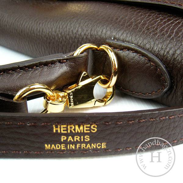 Hermes Mini Kelly 32cm Pouchette 6108 Dark Coffee Calfskin Leather With Gold Hardware - Click Image to Close