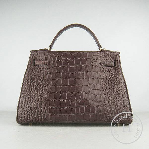 Hermes Mini Kelly 32cm Pouchette 6108 Dark Coffee Alligator Leather With Gold Hardware - Click Image to Close
