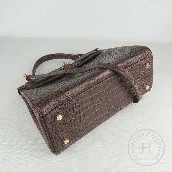 Hermes Mini Kelly 32cm Pouchette 6108 Dark Coffee Alligator Leather With Gold Hardware - Click Image to Close