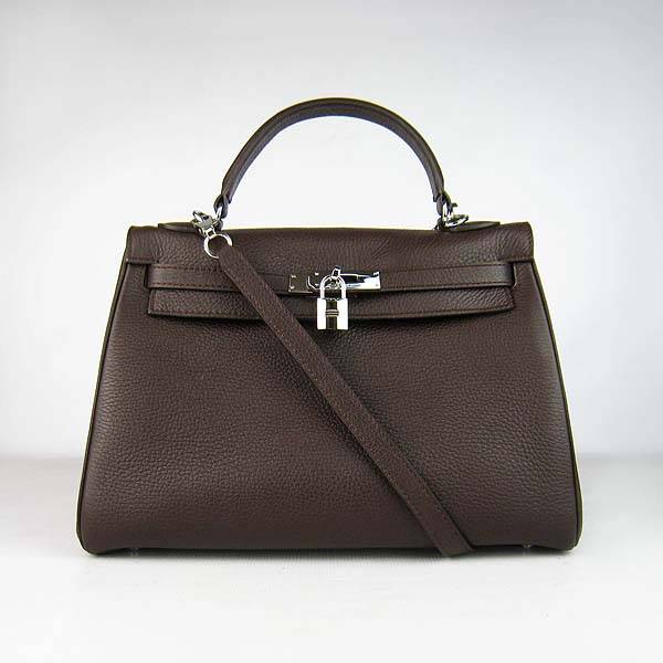 Hermes Mini Kelly 32cm Pouchette 6108 Dark Coffee Calfskin Leather With Silver Hardware - Click Image to Close