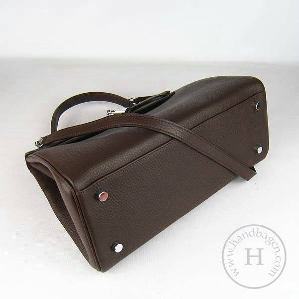 Hermes Mini Kelly 32cm Pouchette 6108 Dark Coffee Calfskin Leather With Silver Hardware