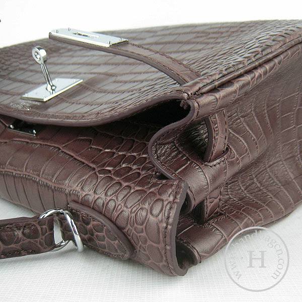 Hermes Mini Kelly 32cm Pouchette 6108 Dark Coffee Alligator Leather With Silver Hardware