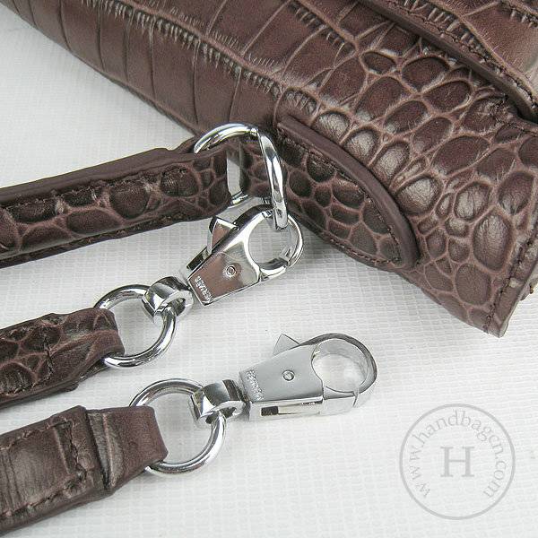 Hermes Mini Kelly 32cm Pouchette 6108 Dark Coffee Alligator Leather With Silver Hardware - Click Image to Close