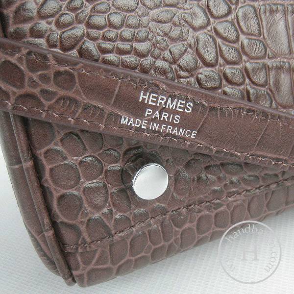 Hermes Mini Kelly 32cm Pouchette 6108 Dark Coffee Alligator Leather With Silver Hardware - Click Image to Close