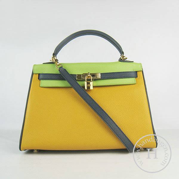 Hermes Mini Kelly 32cm Pouchette 6108 Dark Yellow Mix Calfskin Leather With Gold Hardware - Click Image to Close