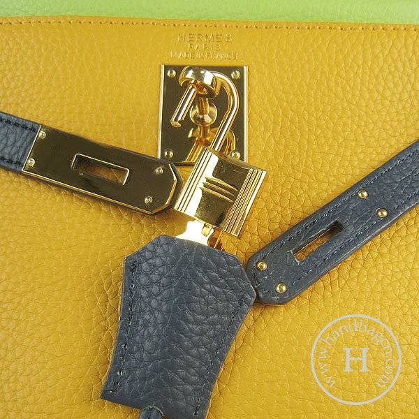 Hermes Mini Kelly 32cm Pouchette 6108 Dark Yellow Mix Calfskin Leather With Gold Hardware - Click Image to Close
