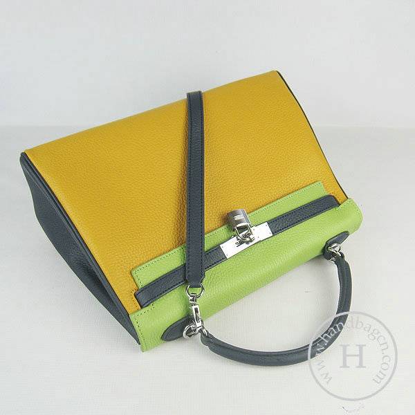 Hermes Mini Kelly 32cm Pouchette 6108 Dark Yellow Mix Calfskin Leather With Silver Hardware - Click Image to Close