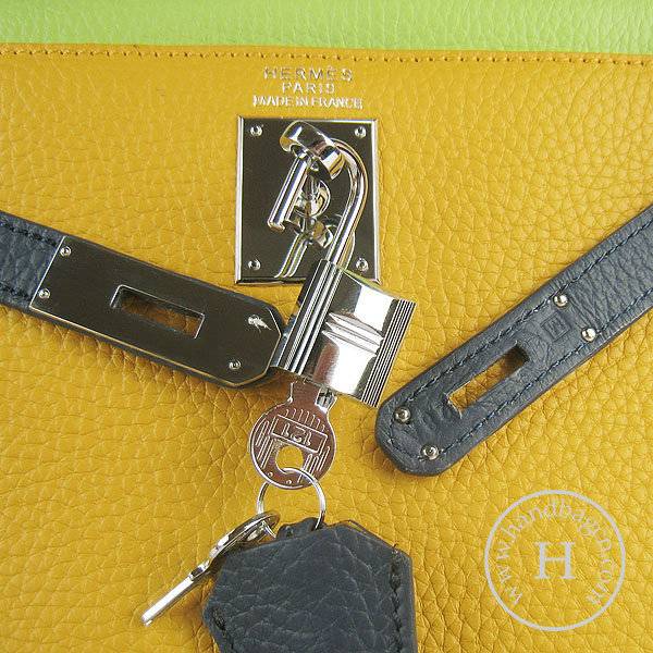 Hermes Mini Kelly 32cm Pouchette 6108 Dark Yellow Mix Calfskin Leather With Silver Hardware