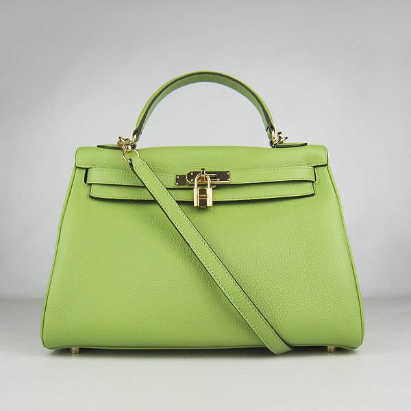 Hermes Mini Kelly 32cm Pouchette 6108 Green Calfskin Leather With Gold Hardware