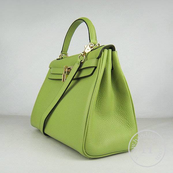 Hermes Mini Kelly 32cm Pouchette 6108 Green Calfskin Leather With Gold Hardware