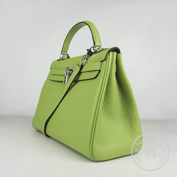 Hermes Mini Kelly 32cm Pouchette 6108 Green Calfskin Leather With Silver Hardware
