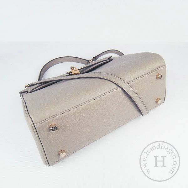 Hermes Mini Kelly 32cm Pouchette 6108 Gray Calfskin Leather With Gold Hardware
