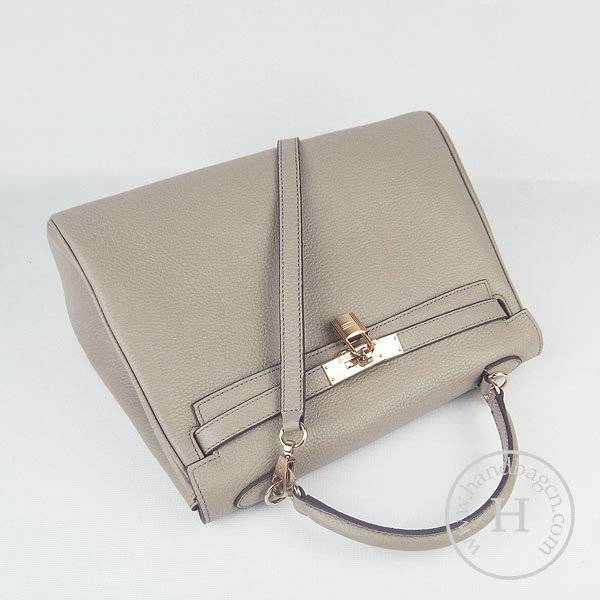 Hermes Mini Kelly 32cm Pouchette 6108 Gray Calfskin Leather With Gold Hardware - Click Image to Close