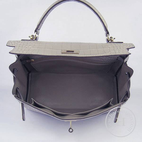 Hermes Mini Kelly 32cm Pouchette 6108 Gray Alligator Leather With Gold Hardware