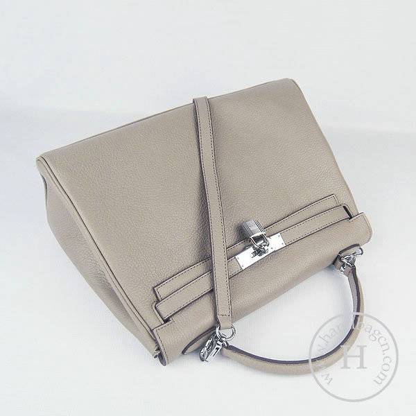 Hermes Mini Kelly 32cm Pouchette 6108 Gray Calfskin Leather With Silver Hardware - Click Image to Close