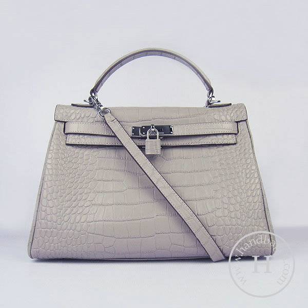 Hermes Mini Kelly 32cm Pouchette 6108 Gray Alligator Leather With Silver Hardware - Click Image to Close
