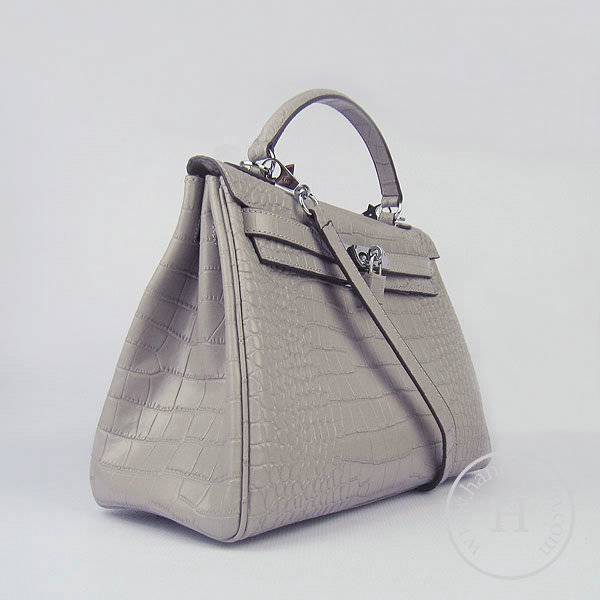 Hermes Mini Kelly 32cm Pouchette 6108 Gray Alligator Leather With Silver Hardware