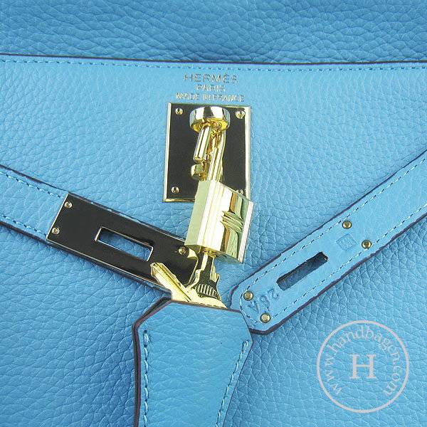 Hermes Mini Kelly 32cm Pouchette 6108 Light Blue Calfskin Leather With Gold Hardware - Click Image to Close