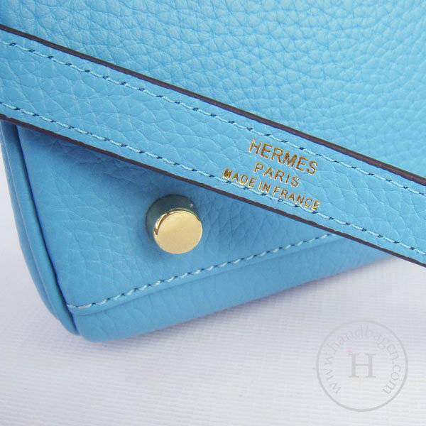 Hermes Mini Kelly 32cm Pouchette 6108 Light Blue Calfskin Leather With Gold Hardware