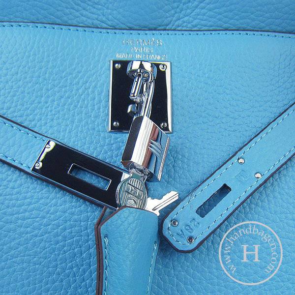 Hermes Mini Kelly 32cm Pouchette 6108 Light Blue Calfskin Leather With Silver Hardware