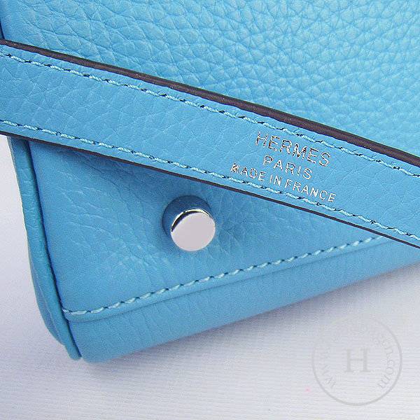 Hermes Mini Kelly 32cm Pouchette 6108 Light Blue Calfskin Leather With Silver Hardware