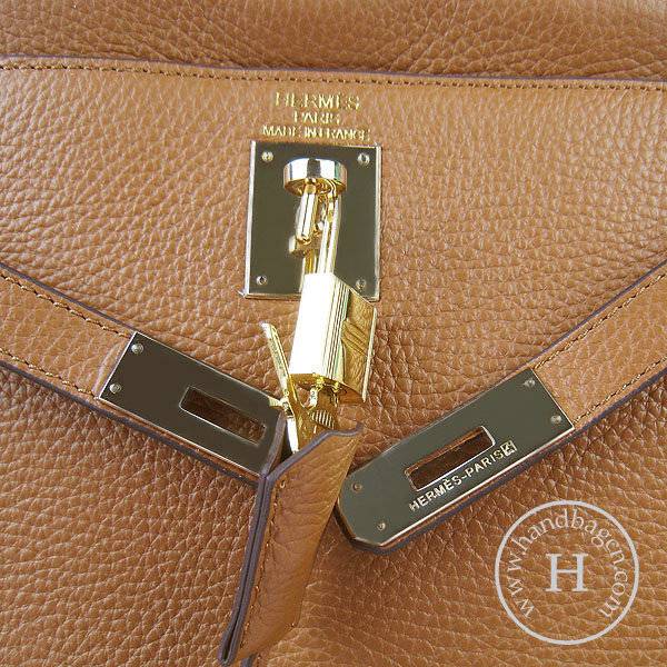 Hermes Mini Kelly 32cm Pouchette 6108 Light Coffee Calfskin Leather With Gold Hardware - Click Image to Close